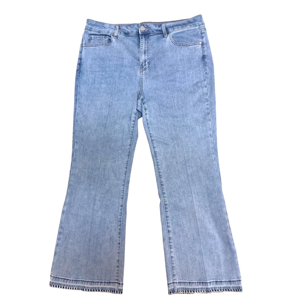 Charlie B Light Blue Blanket Stitch Hem Flare Jeans Womens 14 Boho Chic
